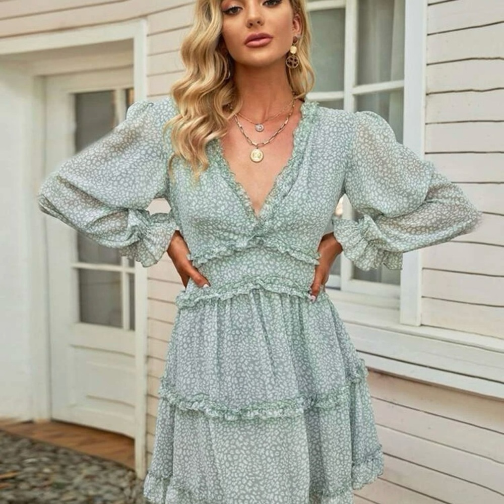 Floral print v neck a line backless  dress
